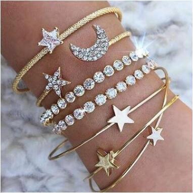 Women Moon Stars Cuff Bracelets