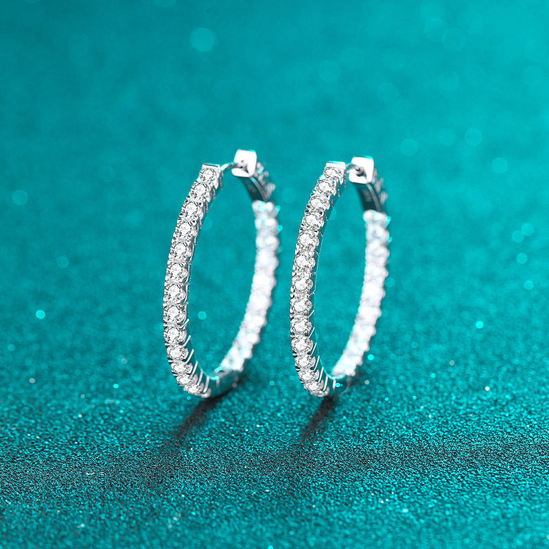 Fashion sterling silver hoop earrings for women with crystal detailing and electroplated 925 silver finish