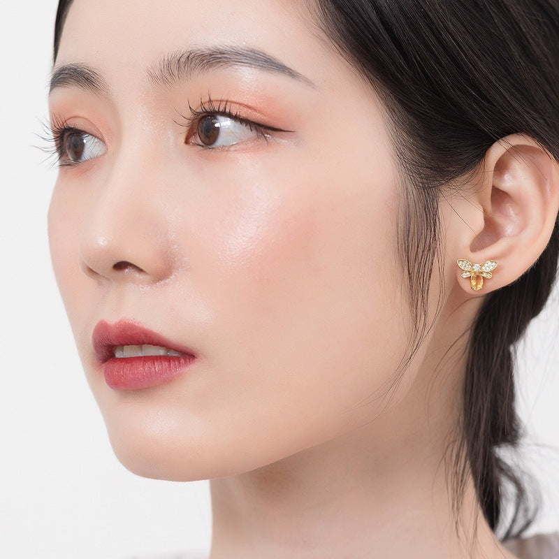 Little bee sterling silver gold-plated earrings