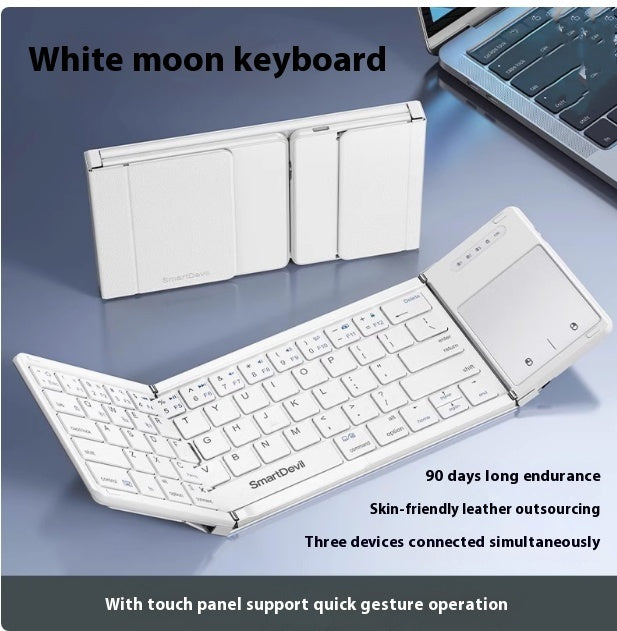 White folding Bluetooth keyboard and wireless touchpad mouse portable set