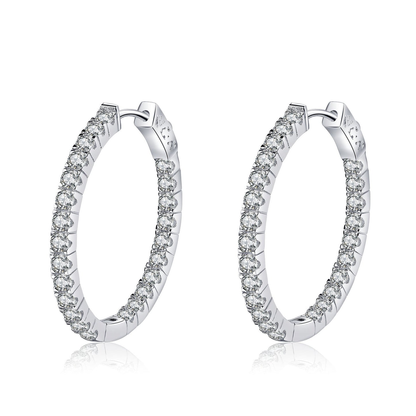 Fashion sterling silver hoop earrings with white crystals for women, 925 silver, electroplated luxury style