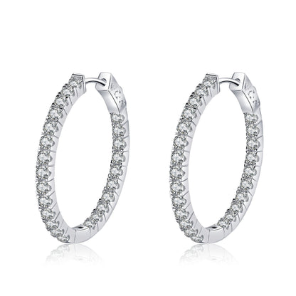 Fashion sterling silver hoop earrings with white crystals for women, 925 silver, electroplated luxury style