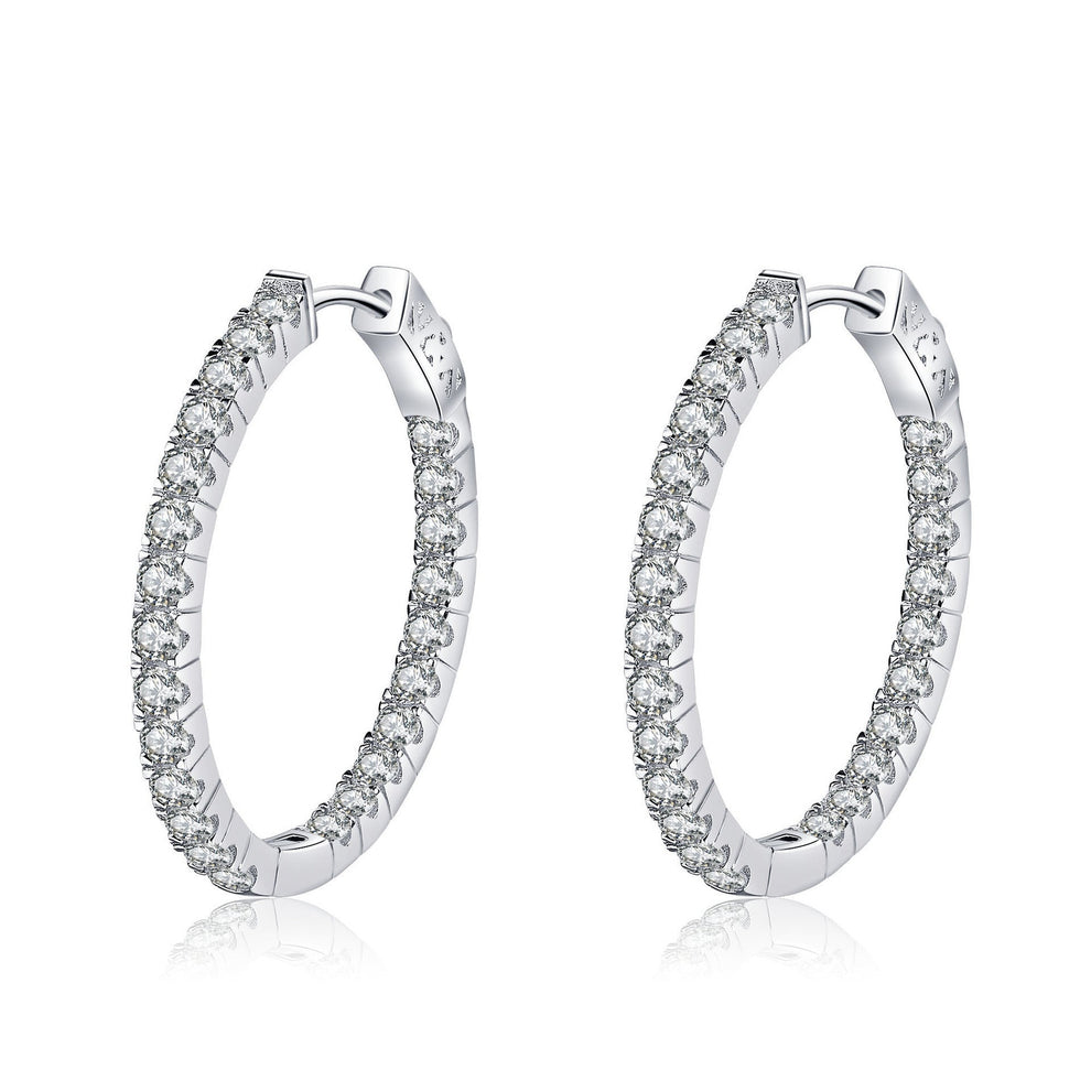 Fashion sterling silver hoop earrings with white crystals for women, 925 silver, electroplated luxury style