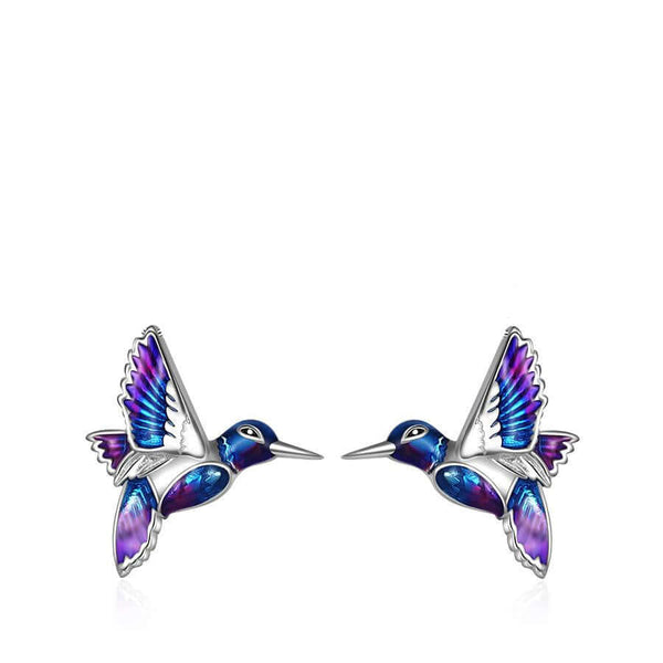 925 sterling silver hummingbird stud earrings with blue and purple oil drop detailing for women gift
