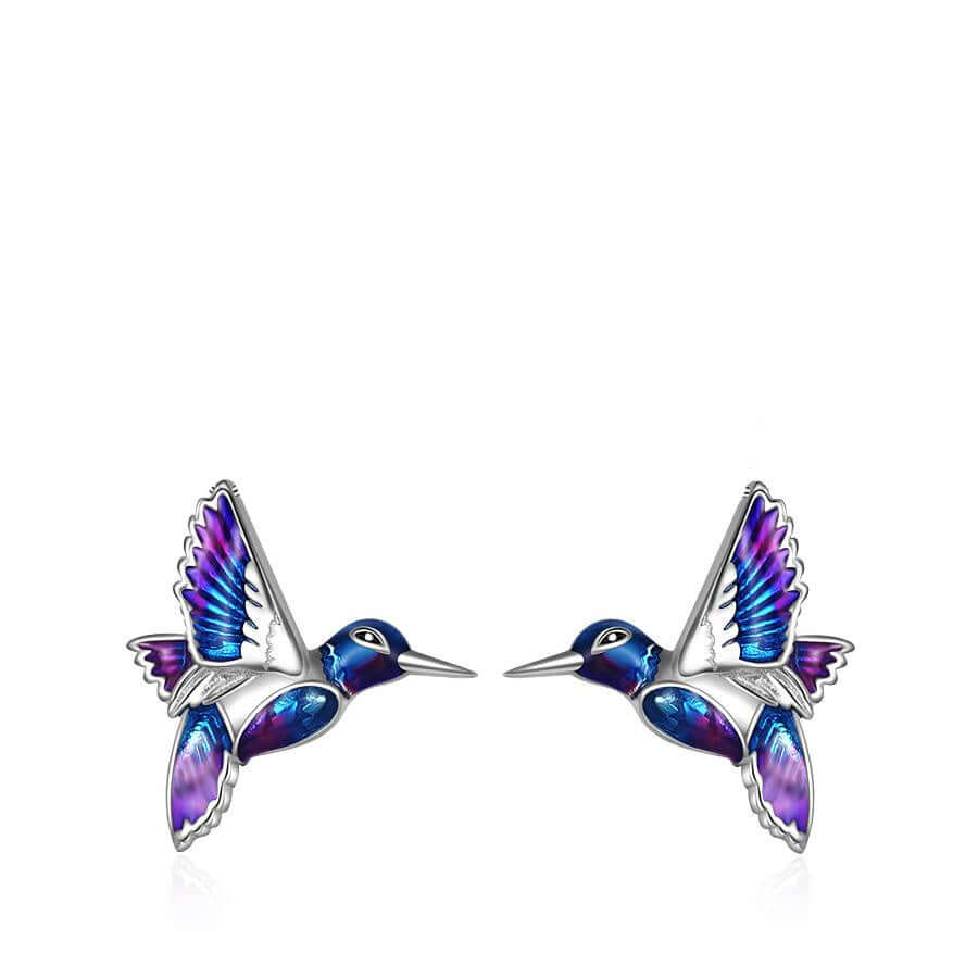 925 sterling silver hummingbird stud earrings with blue and purple oil drop detailing for women gift