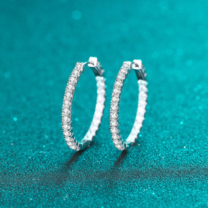 Fashion sterling silver hoop earrings for women with crystal detailing and electroplated 925 silver finish