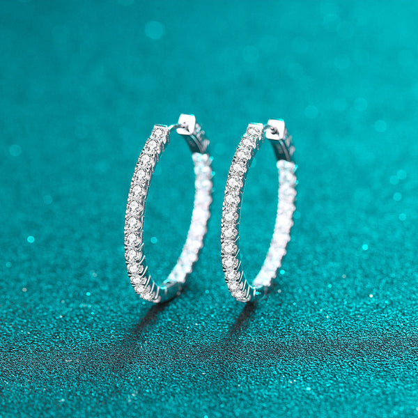 Fashion sterling silver hoop earrings for women with crystal detailing and electroplated 925 silver finish